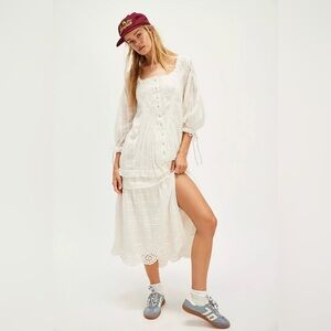 Free People White Lace Midi Dress